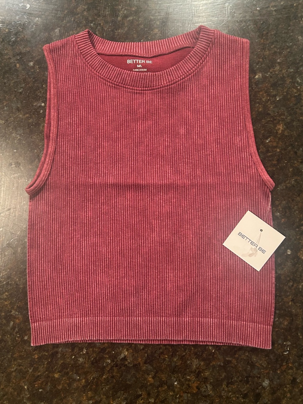 Better Be Ribbed Sleeveless Crop Top - Burgundy New With Tags